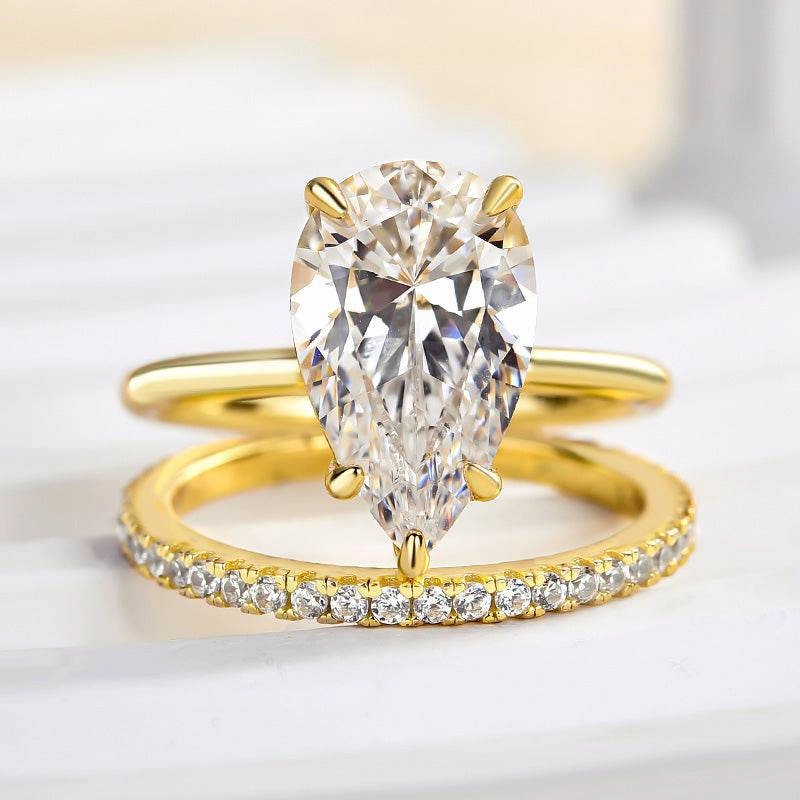 Minimal Charm Louily Excellent 3.5Ct Pear Cut Wedding Ring Set In Sterling Silver