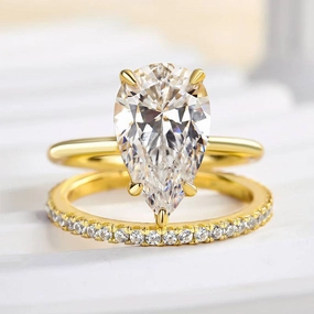 Stylish Element Close Detail Louily Excellent 3.5Ct Pear Cut Wedding Ring Set In Sterling Silver