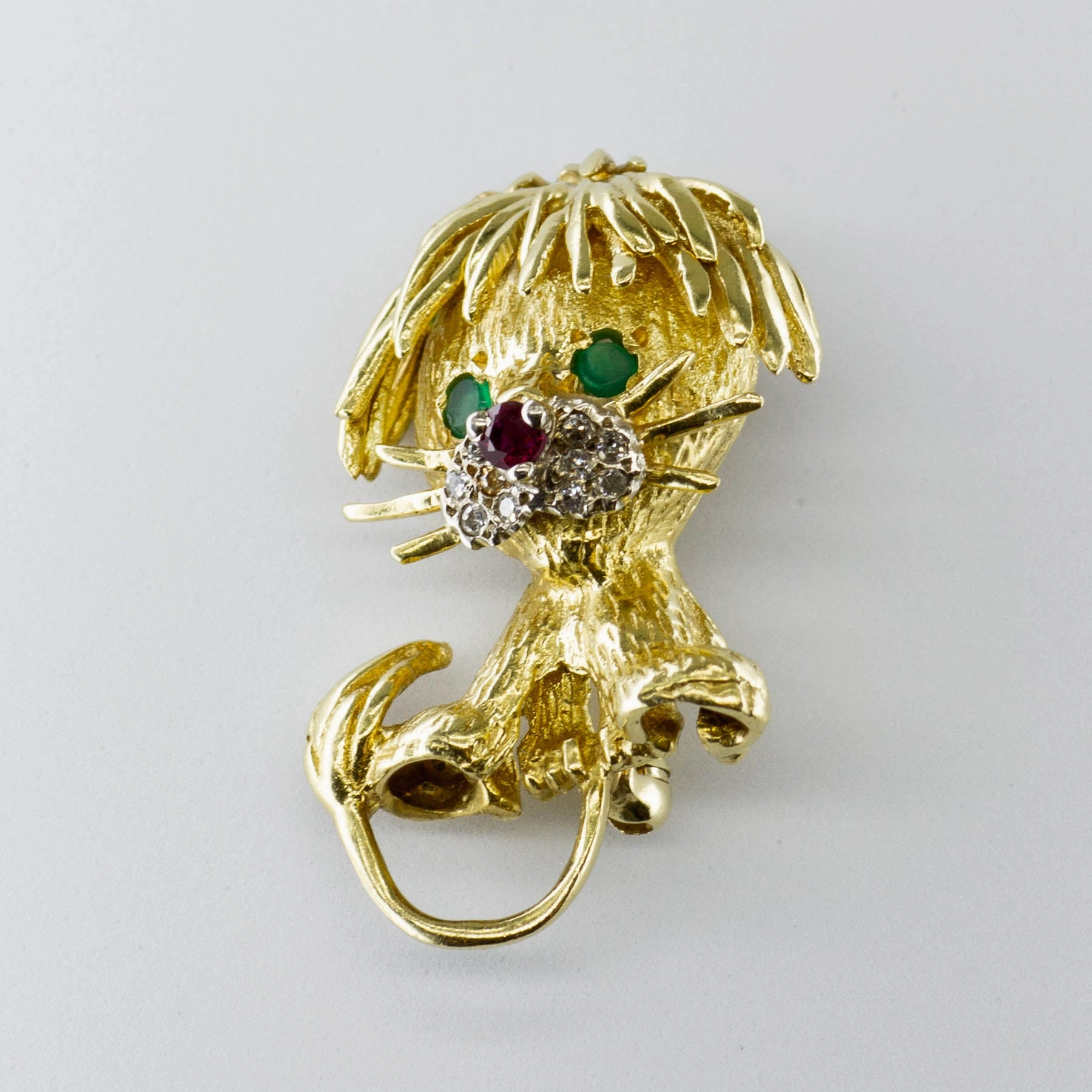 Timeless Match Ruby, Emerald and Diamond 14k Lion Brooch| 0.06ctw, 0.04ctw 0.04ctw |