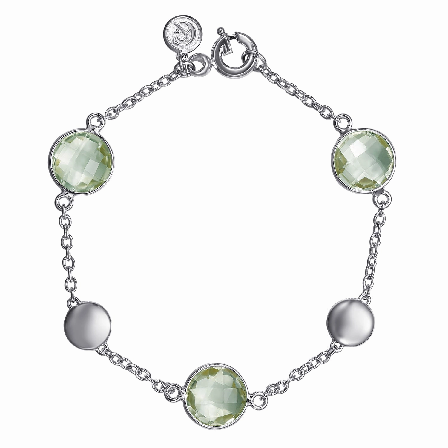 Creative Insignia 7" Sterling Silver Green Amethyst Station Bracelet