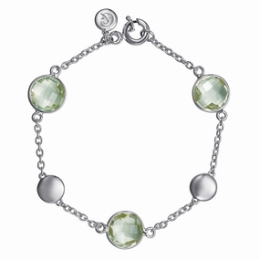 Creative Insignia 7" Sterling Silver Green Amethyst Station Bracelet