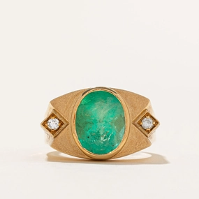 5.75ct Colombian Emerald & Diamond Cocktail Ring | 5.75ct, 0.12ctw | SZ 10 Gleaming Sparkle