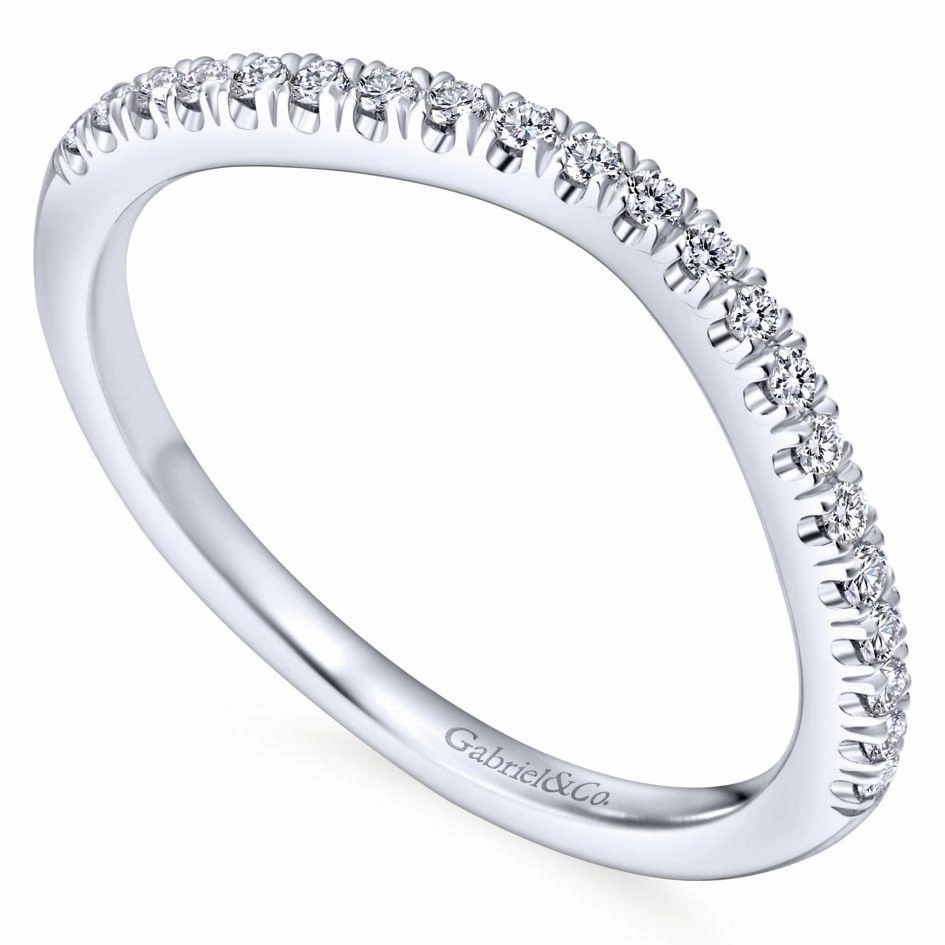 Curved Pave Diamond Wedding Band 14K White Gold 373B Beautiful Expression Premium Art