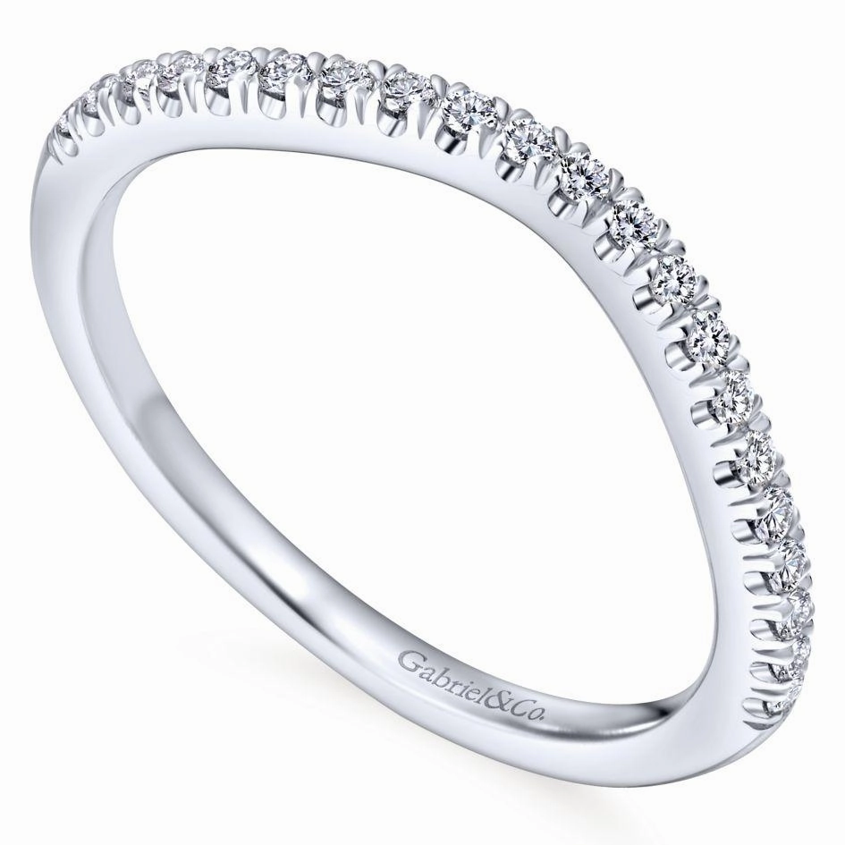 Curved Pave Diamond Wedding Band 14K White Gold 373B Romantic Moment Contemporary Style