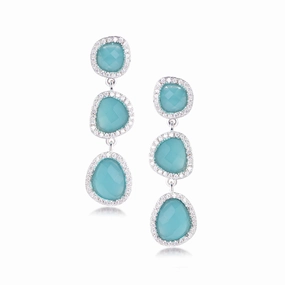 Sterling Silver 3 Blue Stone Earrings Sharp Silhouette Handmade pieces