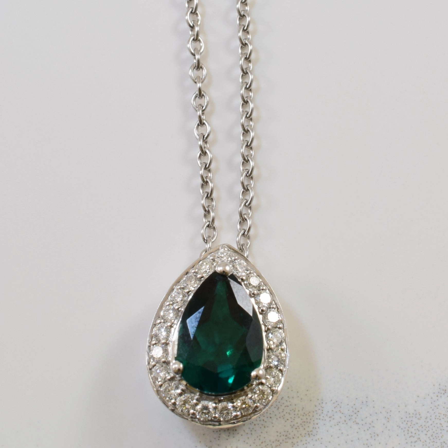 Synthetic Emerald & Diamond Halo Suite | 2.95ctw, 0.65ctw | 17" | Gentle Finish Light Feature