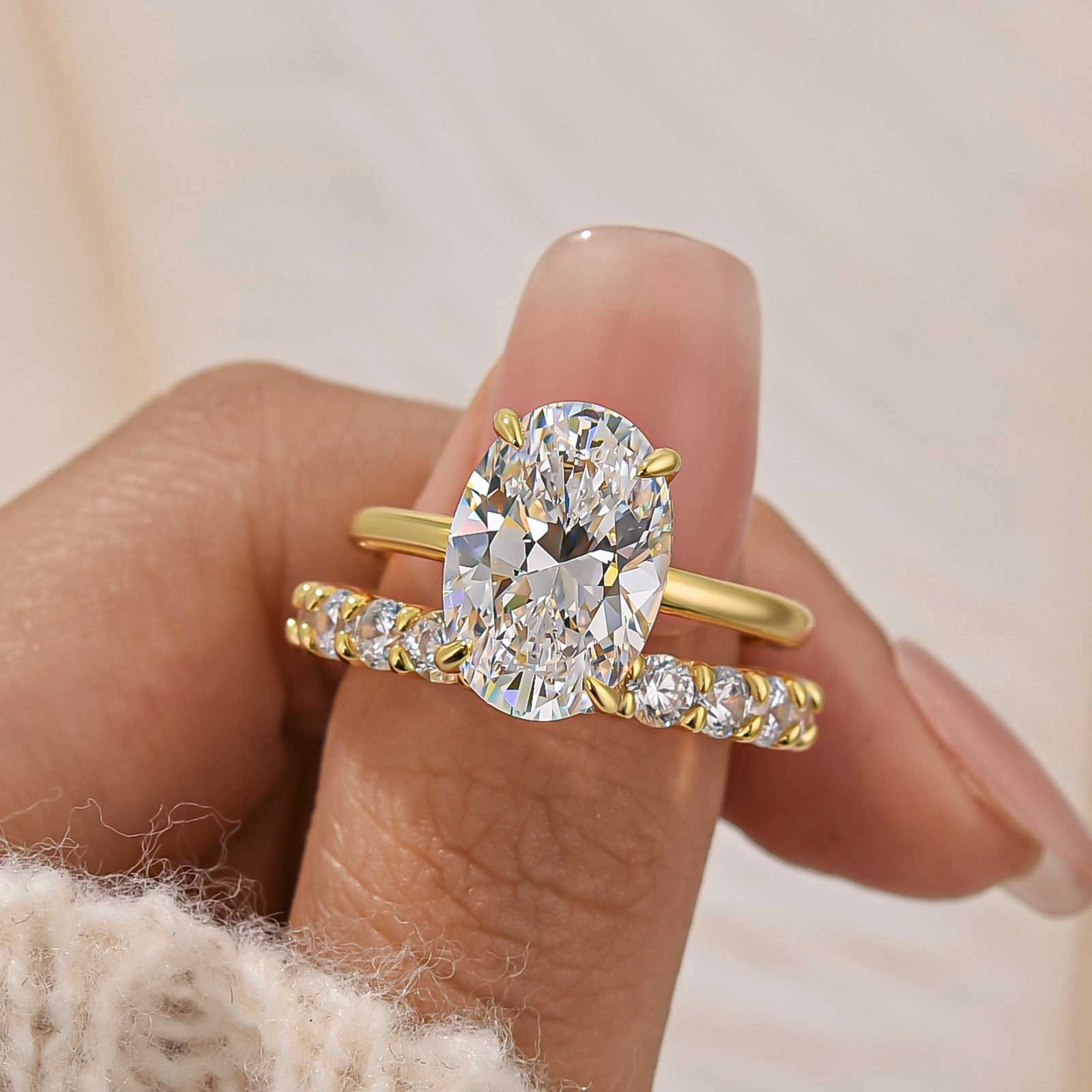 4.5Ct Solitaire Oval Cut Wedding Ring For Her With Classic Wedding Band Holiday Party