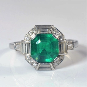 Sweet Spark Art Deco Asscher Cut Emerald Ring | 2.15ct, 0.46ctw | SZ 8 |