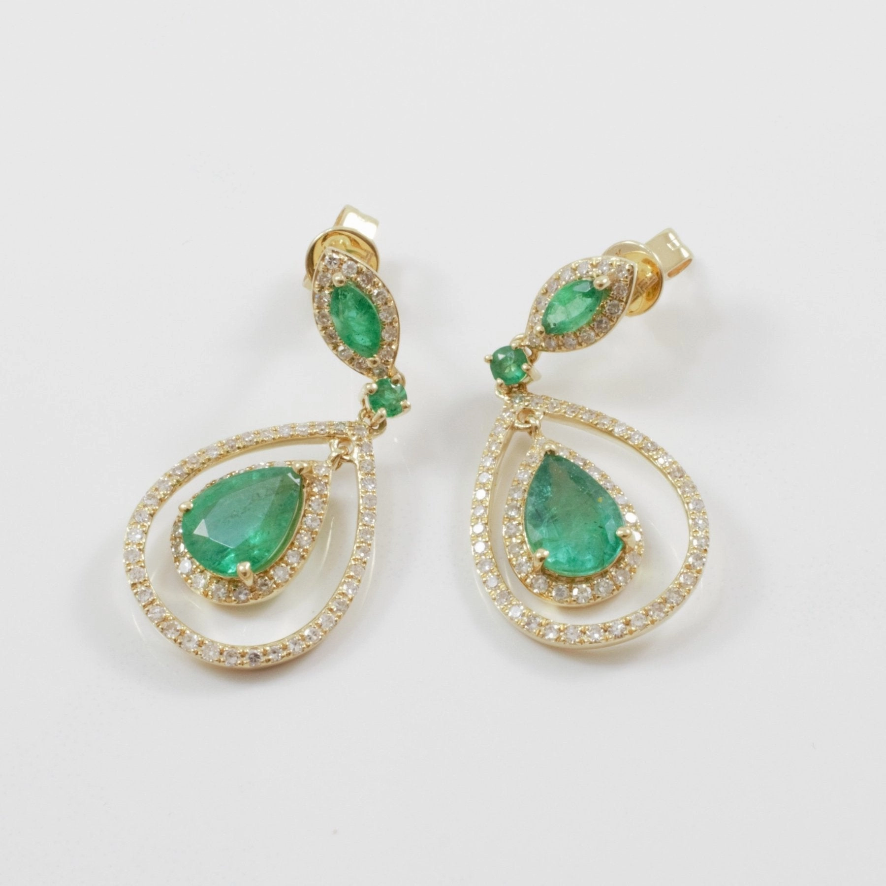 'Effy' Brasilica Yellow Gold Emerald & Diamond Earrings | 0.30ctw, 2.30ctw | Bright Mood Classic Jewelry Design