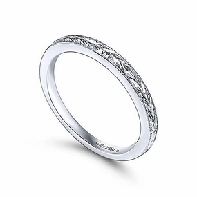 Engraved Wedding Ring 14K White Gold 220B Minimalist Design Traditional Token