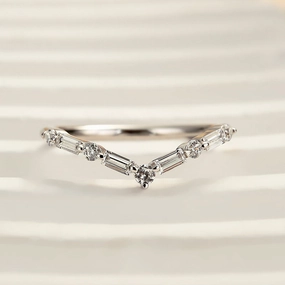 Louily Exclusive V-shaped Design Half Eternity Wedding Band Dazzling Radiance