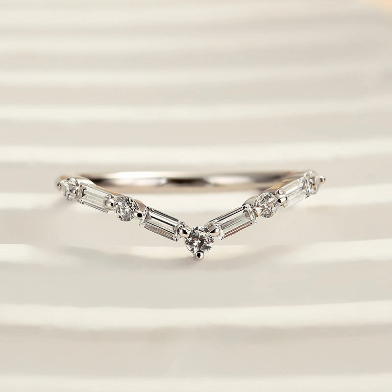 Louily Exclusive V-shaped Design Half Eternity Wedding Band Dazzling Radiance