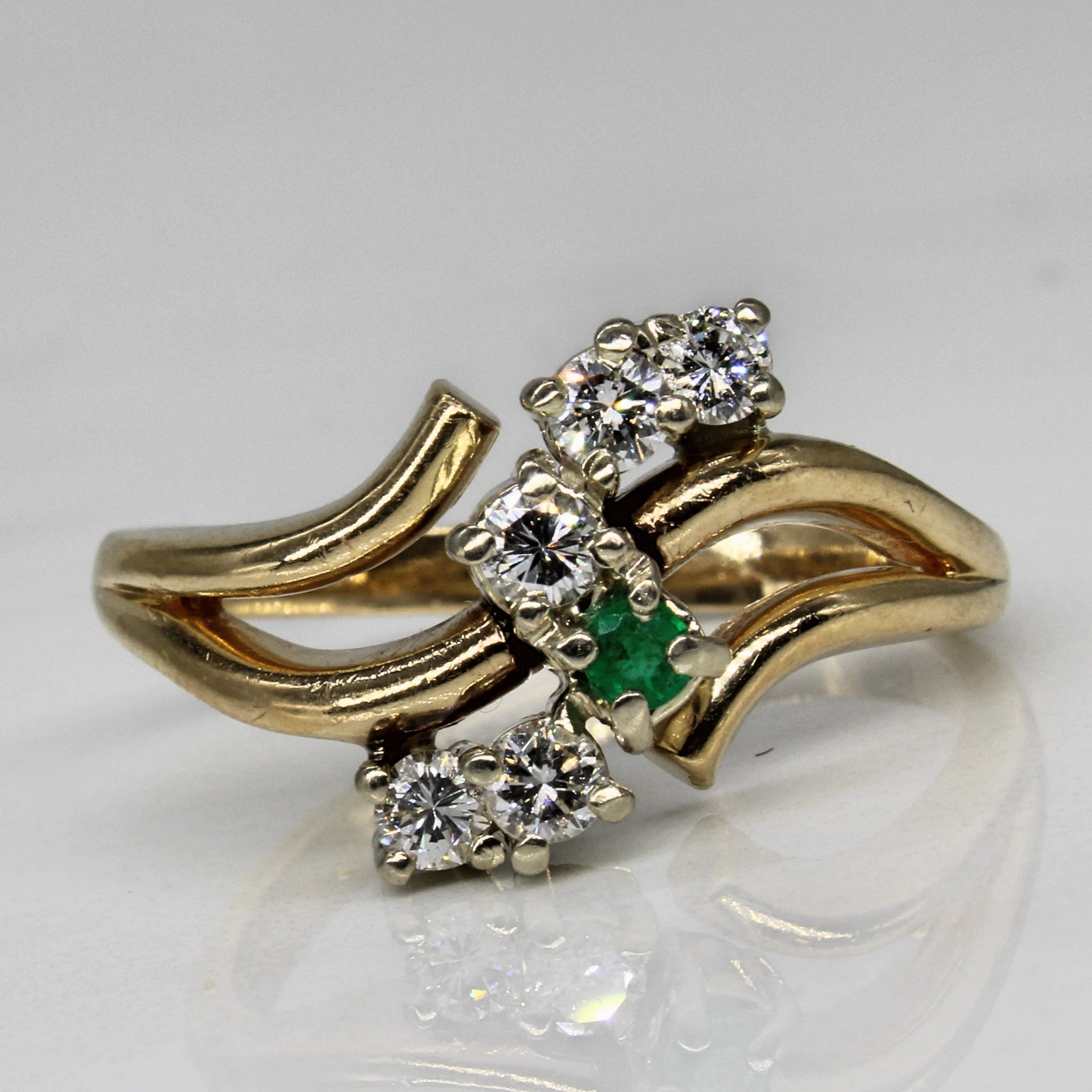 Diamond & Emerald Bypass Cascade Ring | 0.35ctw, 0.05ct | SZ 9.25 | Brilliant Shine