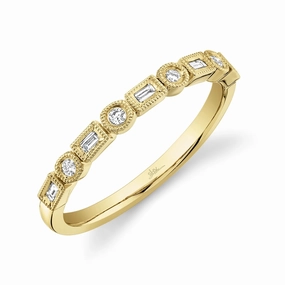 14K Yellow Gold 0.14cttw Alternating Station Diamond Ladies Stackable Ring Unbendable Piece Work Outfit