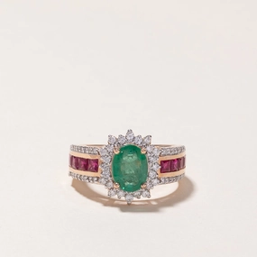 Precious Shine Chic Update 14k Rose Gold Emerald, Ruby & Diamond Ring | 1.33ct, 0.93ctw, 0.51ctw | SZ 8 |