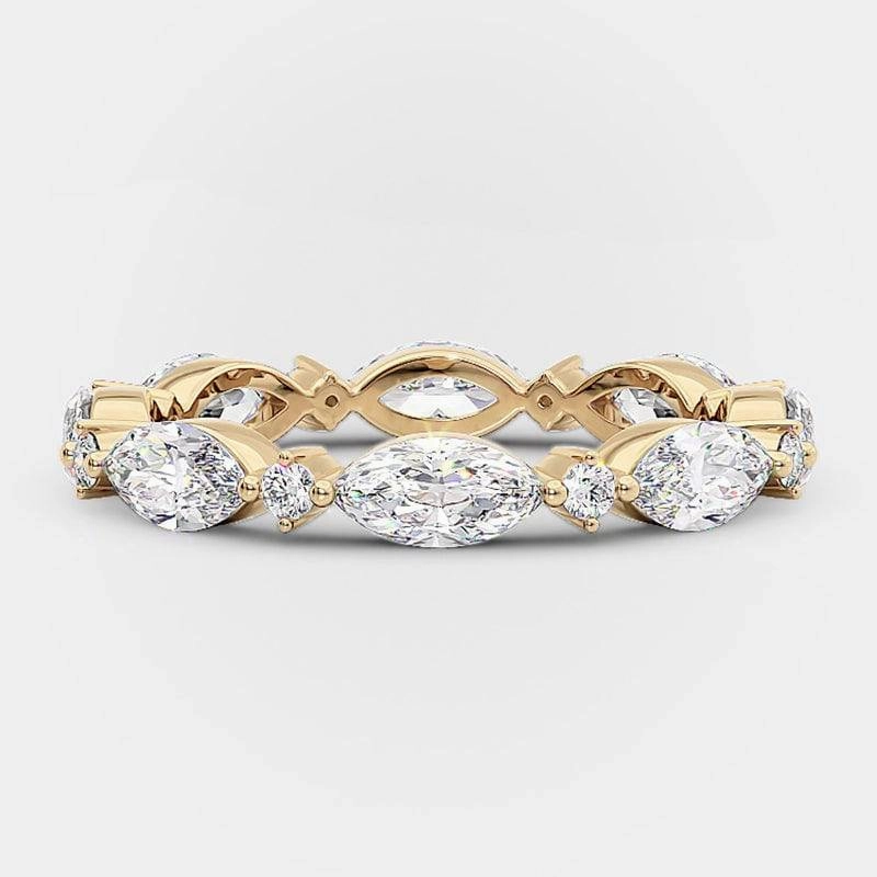 Luxurious Detail Timeless Match Louily Elegant Yellow Gold Marquise Cut Diamond Wedding Band In Sterling Silver