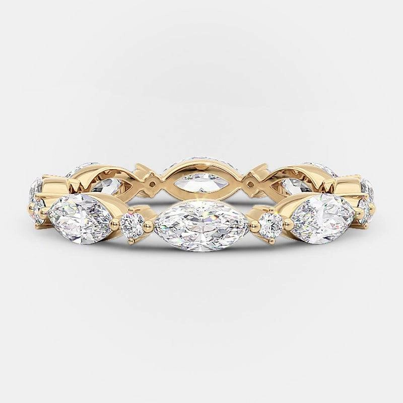 Louily Elegant Yellow Gold Marquise Cut Diamond Wedding Band In Sterling Silver Glam Finish