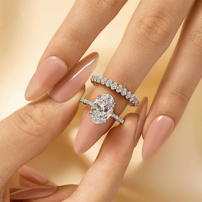 Minimalist Accent Alluring Design Louily Elegant Yellow Gold Oval Cut Wedding Ring Set In Sterling Silver