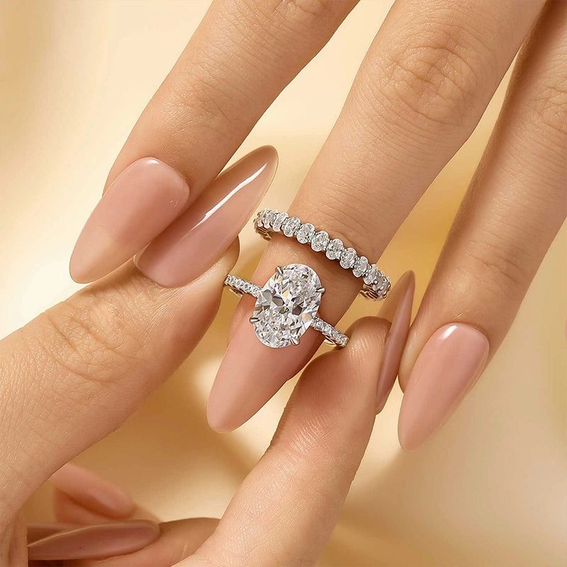 Elegant Outline Stylish Contour Louily Elegant Yellow Gold Oval Cut Wedding Ring Set In Sterling Silver