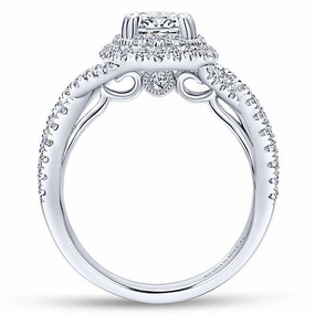 Double Halo With Crossover Shank Diamond Ring .64 Cttw 374A Ornate Memento High-End Gift