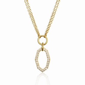 Sterling Silver Gold Plated Hexagon Shape on Double Chain Necklace Lightweight Fit Crisp Finish