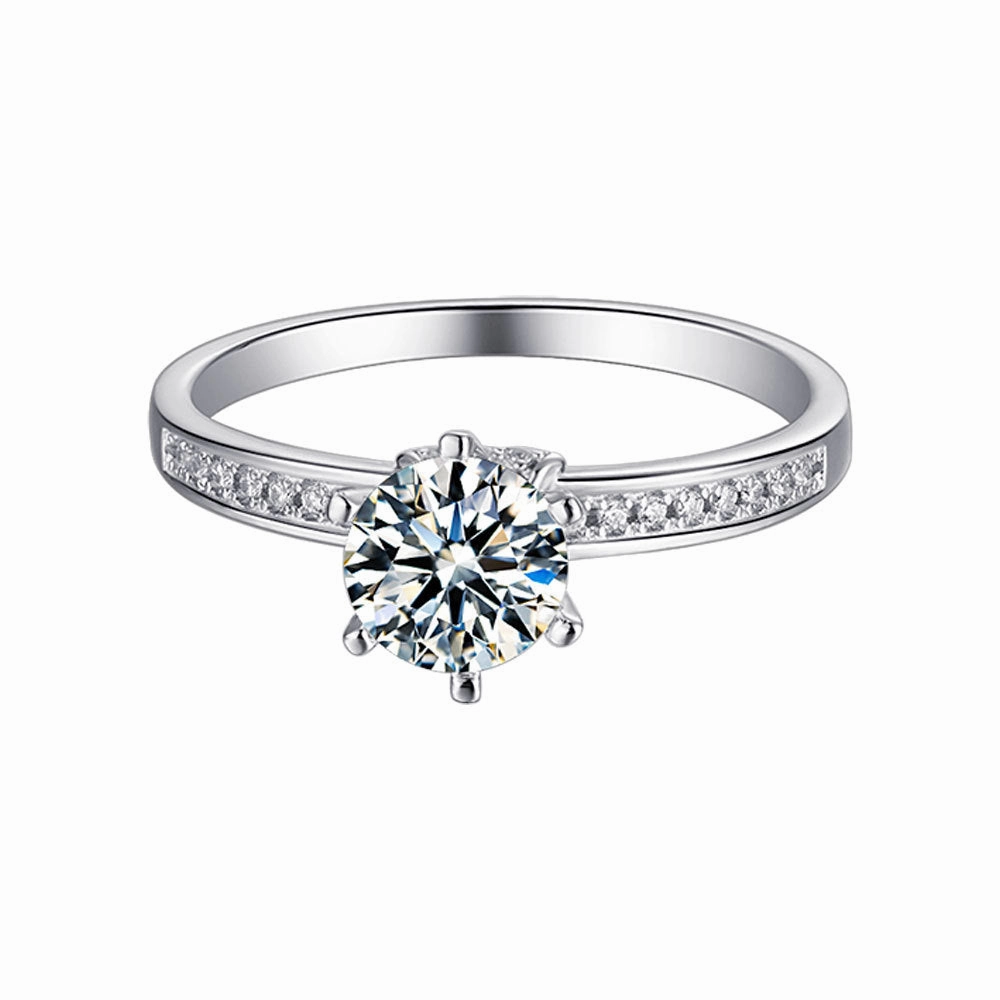 Excellent Gift Artistic Trinket 1 Carat Solitaire Round Brilliant Pave Engagement Ring | S925 | Moissanite