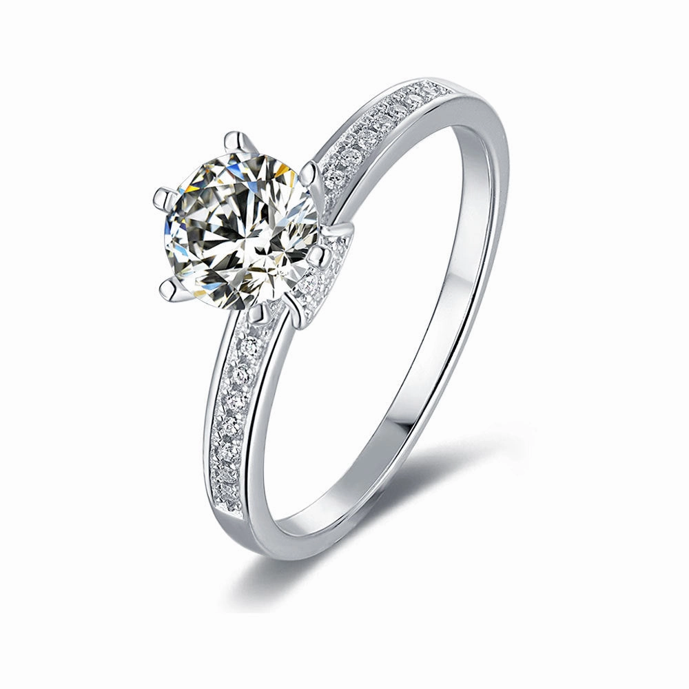 1 Carat Solitaire Round Brilliant Pave Engagement Ring | S925 | Moissanite Ornate Gift Fashionable Article