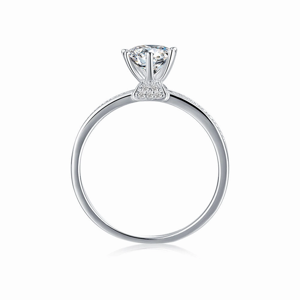1 Carat Solitaire Round Brilliant Pave Engagement Ring | S925 | Moissanite Stylish charm Soft Sparkle