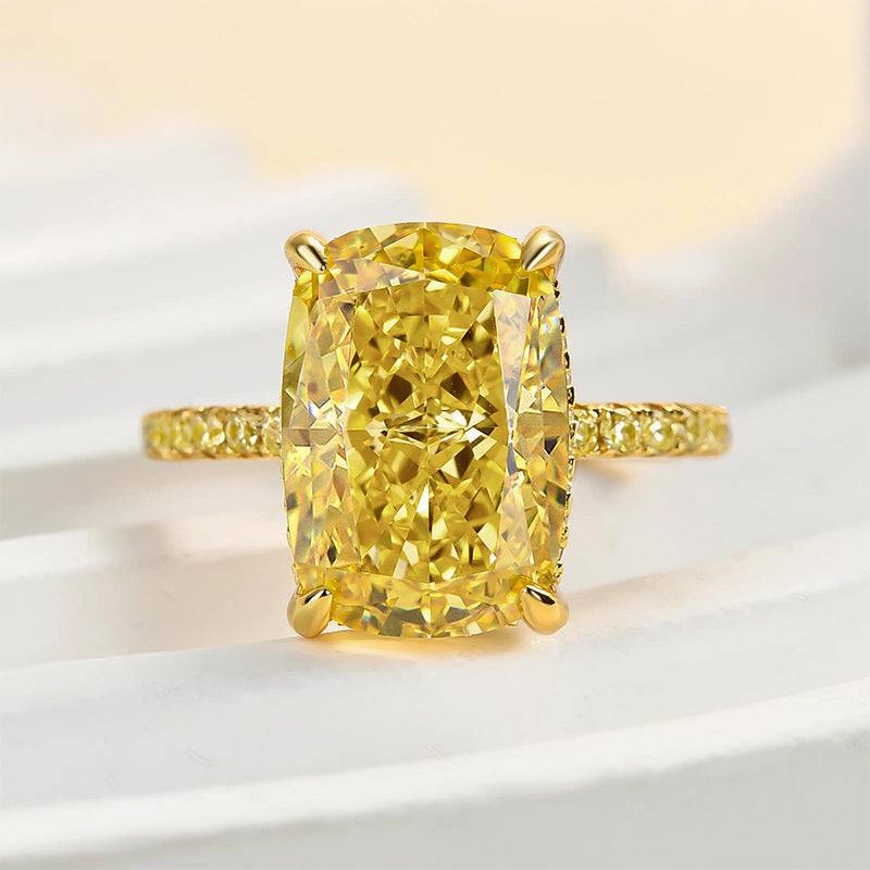 Chic Flair Louily Yellow Gold Elongated Cushion Cut Yellow Sapphire Engagement Ring In Sterling Silver