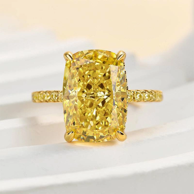 Custom Shine Design Louily Yellow Gold Elongated Cushion Cut Yellow Sapphire Engagement Ring In Sterling Silver