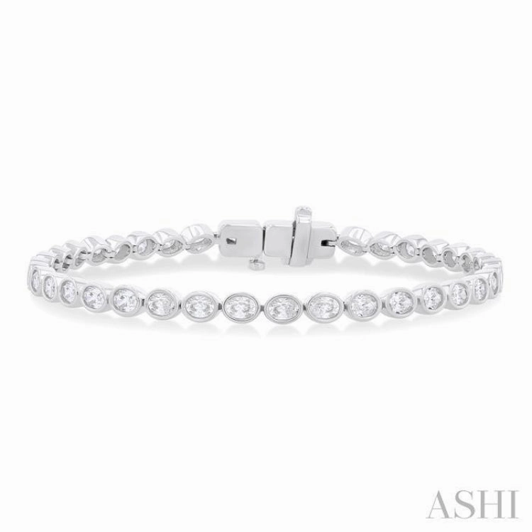 3 3/4 Ctw East-West Bezel Set Oval Cut Diamond Tennis Bracelet in 14K White Gold Whole Fusions