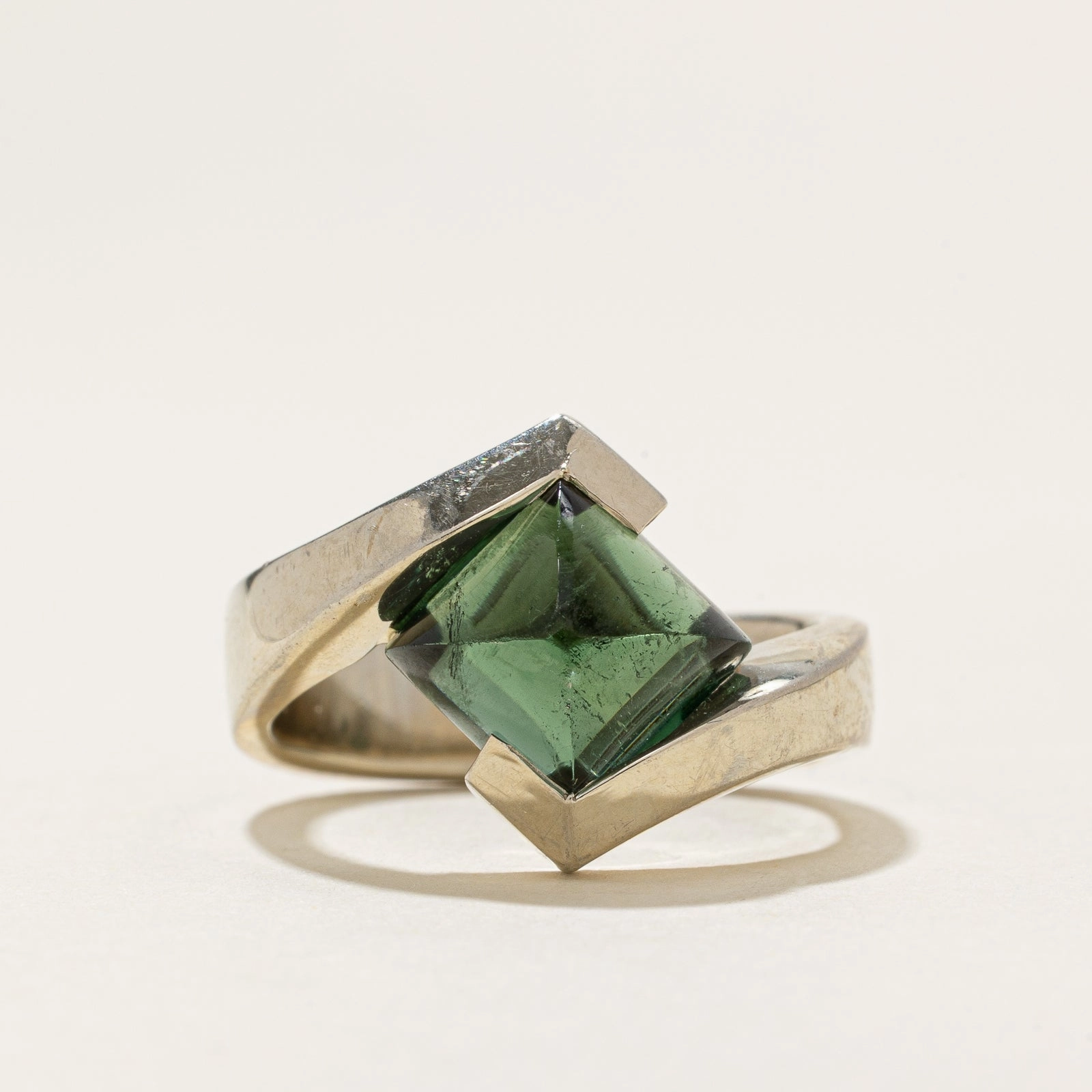 Artisan Edge Lustrous Design Sugar Loaf Cut Emerald Bypass Ring | 3.00ct | SZ 6.5