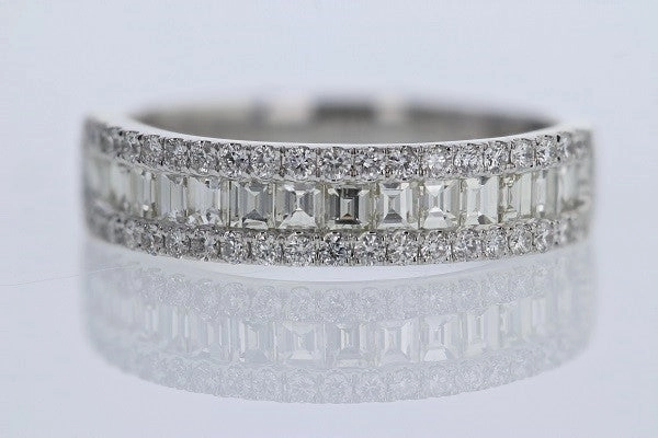 Baguette And Round 1 Cttw Diamond Ring 14k White Gold Delicate Article