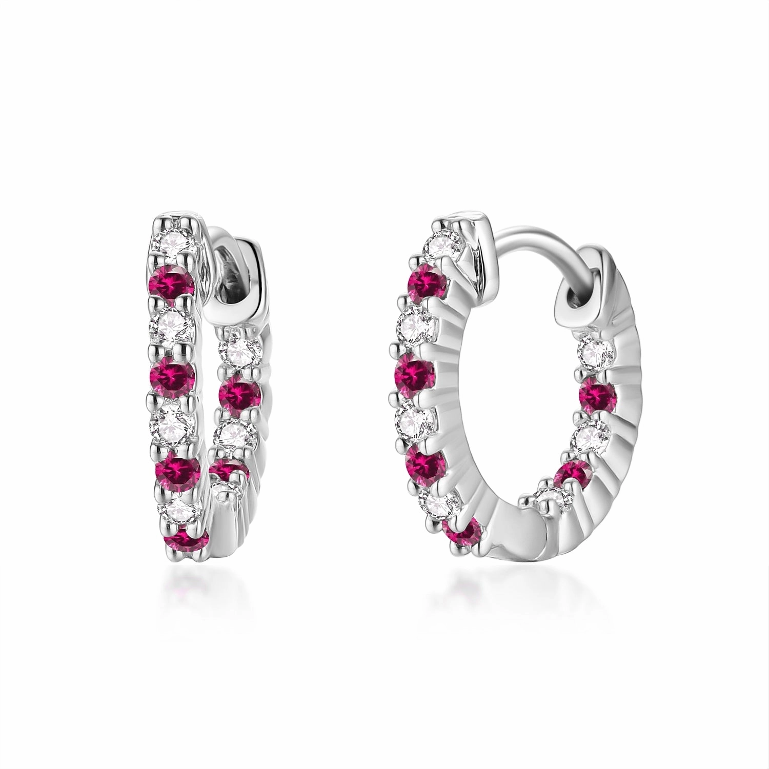 Delicate Look Surgical Steel Alternating Light Colorful and Clear CZ Hoop Earrings