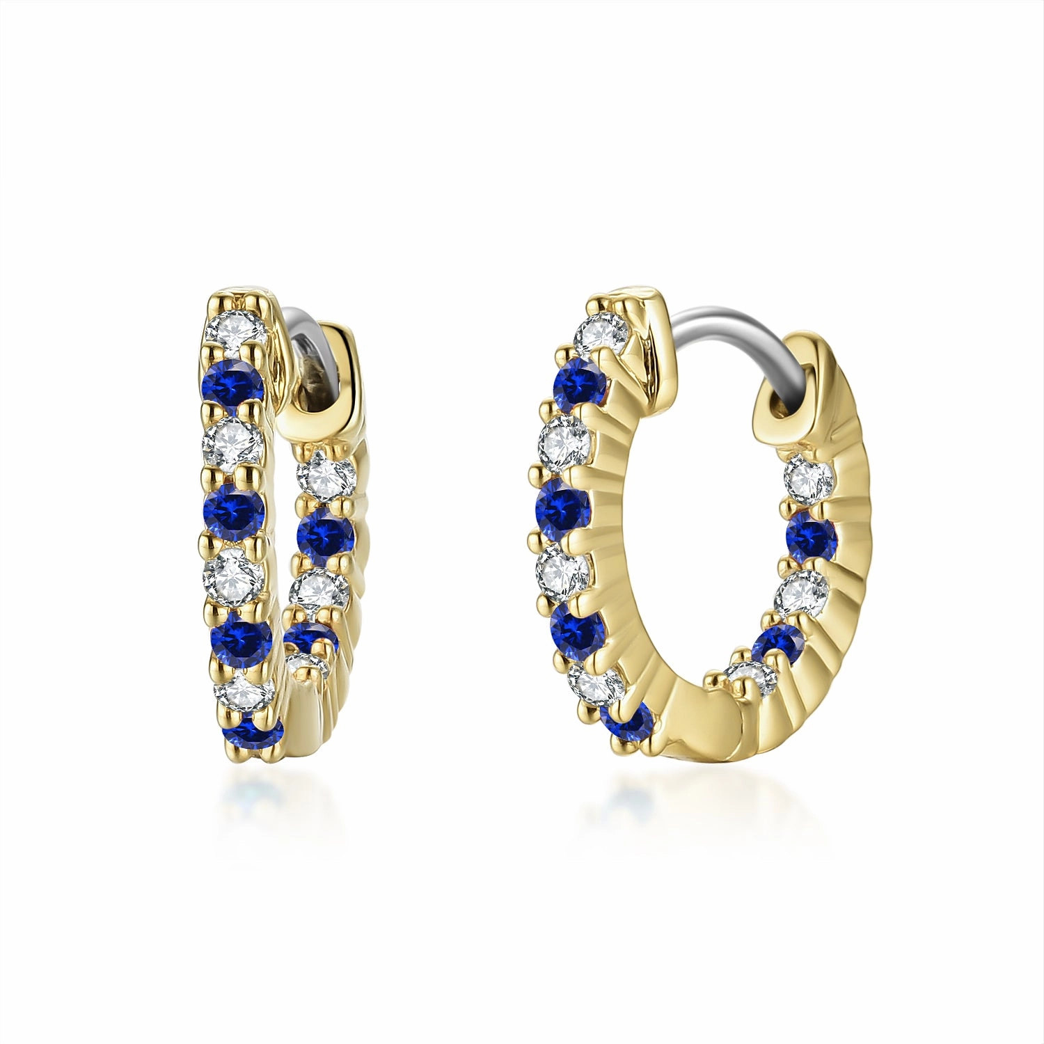 Glam Focus Alluring Edge Surgical Steel Alternating Light Colorful and Clear CZ Hoop Earrings