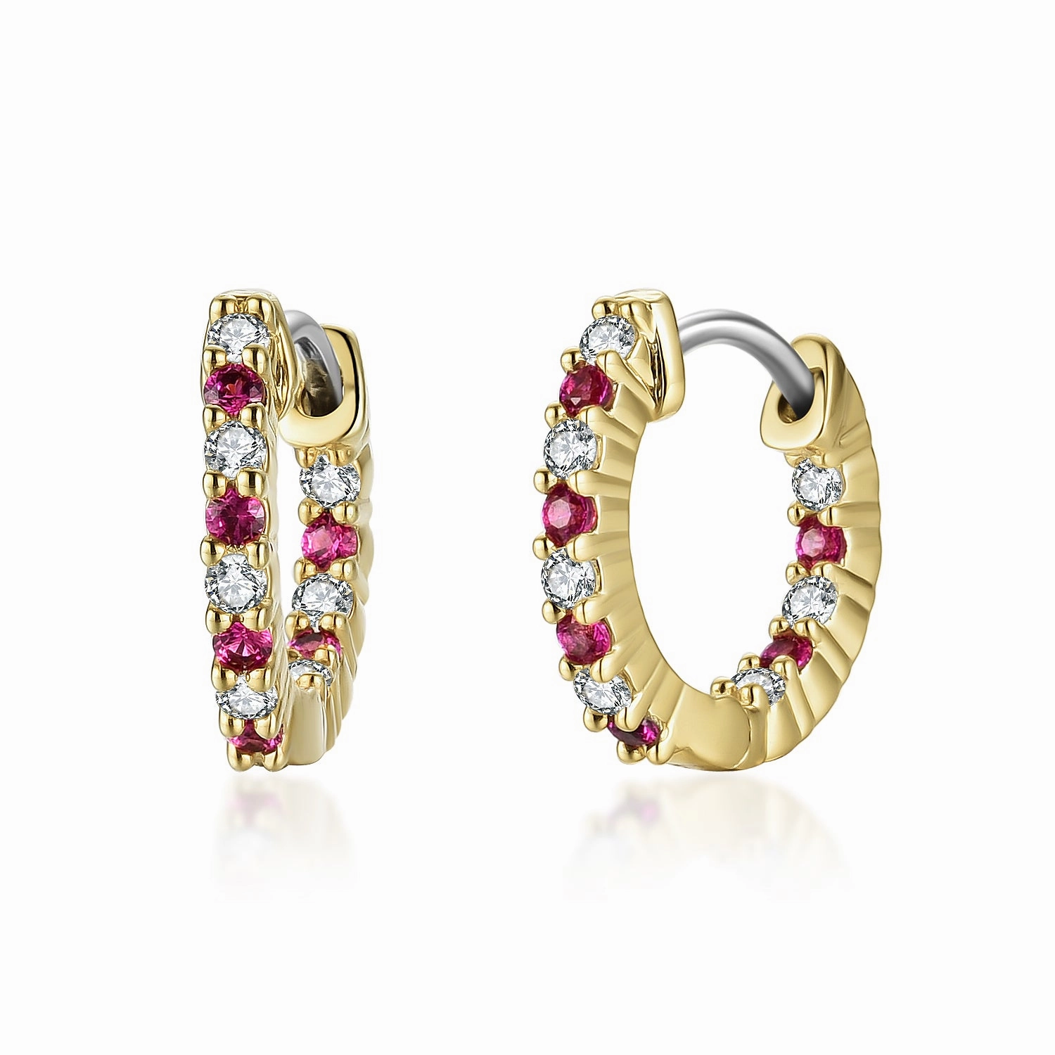 Layering Game Surgical Steel Alternating Light Colorful and Clear CZ Hoop Earrings