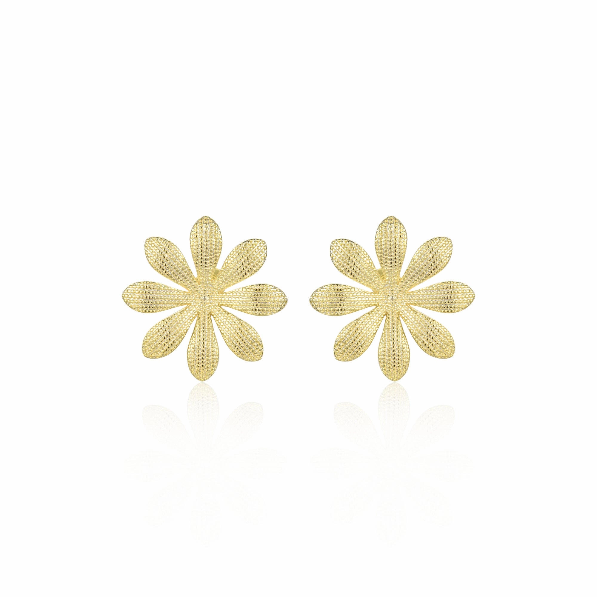 Signature Style Surgical Steel Gold Plated Large Textured Flower Stud Earrings