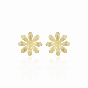 Signature Style Surgical Steel Gold Plated Large Textured Flower Stud Earrings