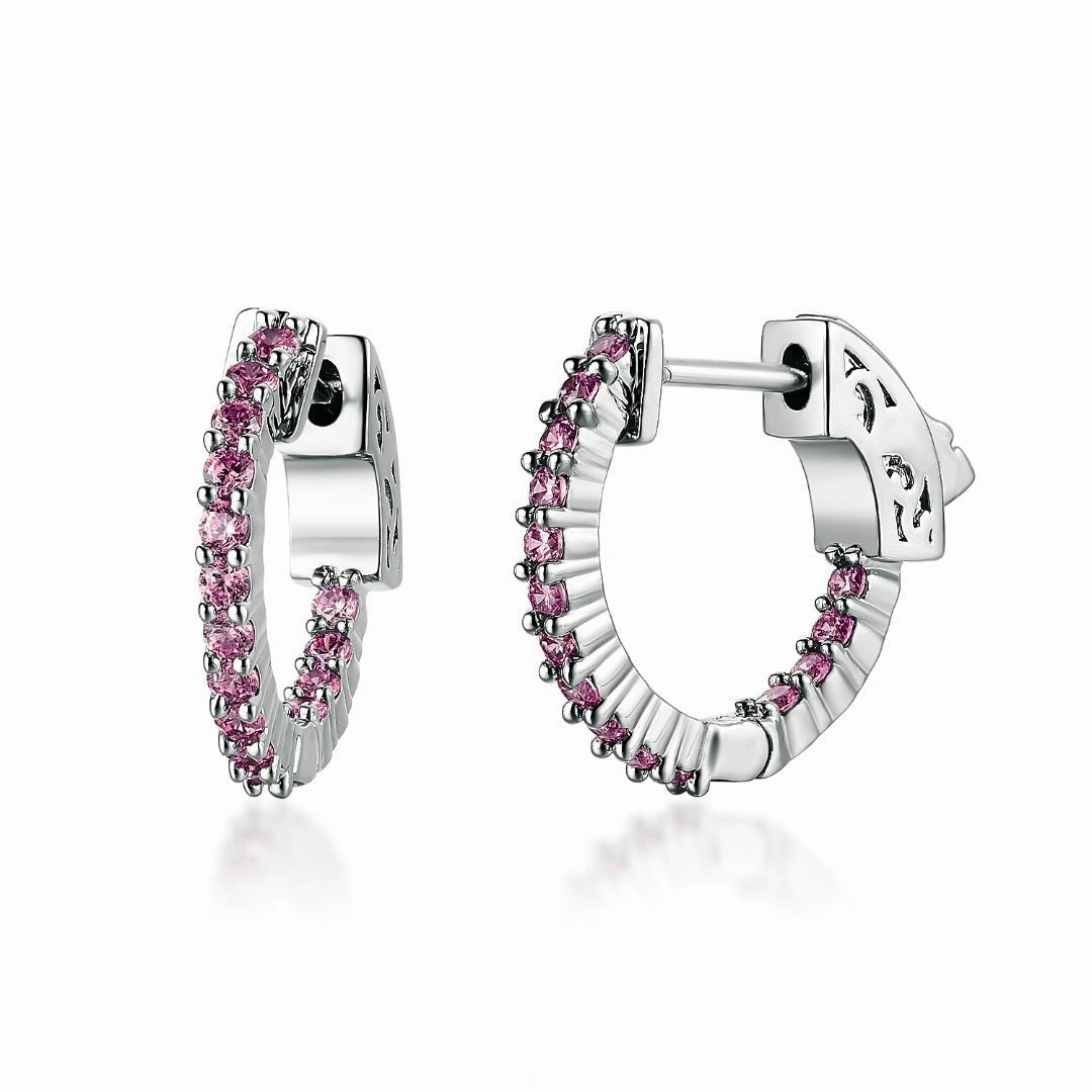 Surgical Steel Medium Huggie Earrings With CZ Stones Glamour Accent