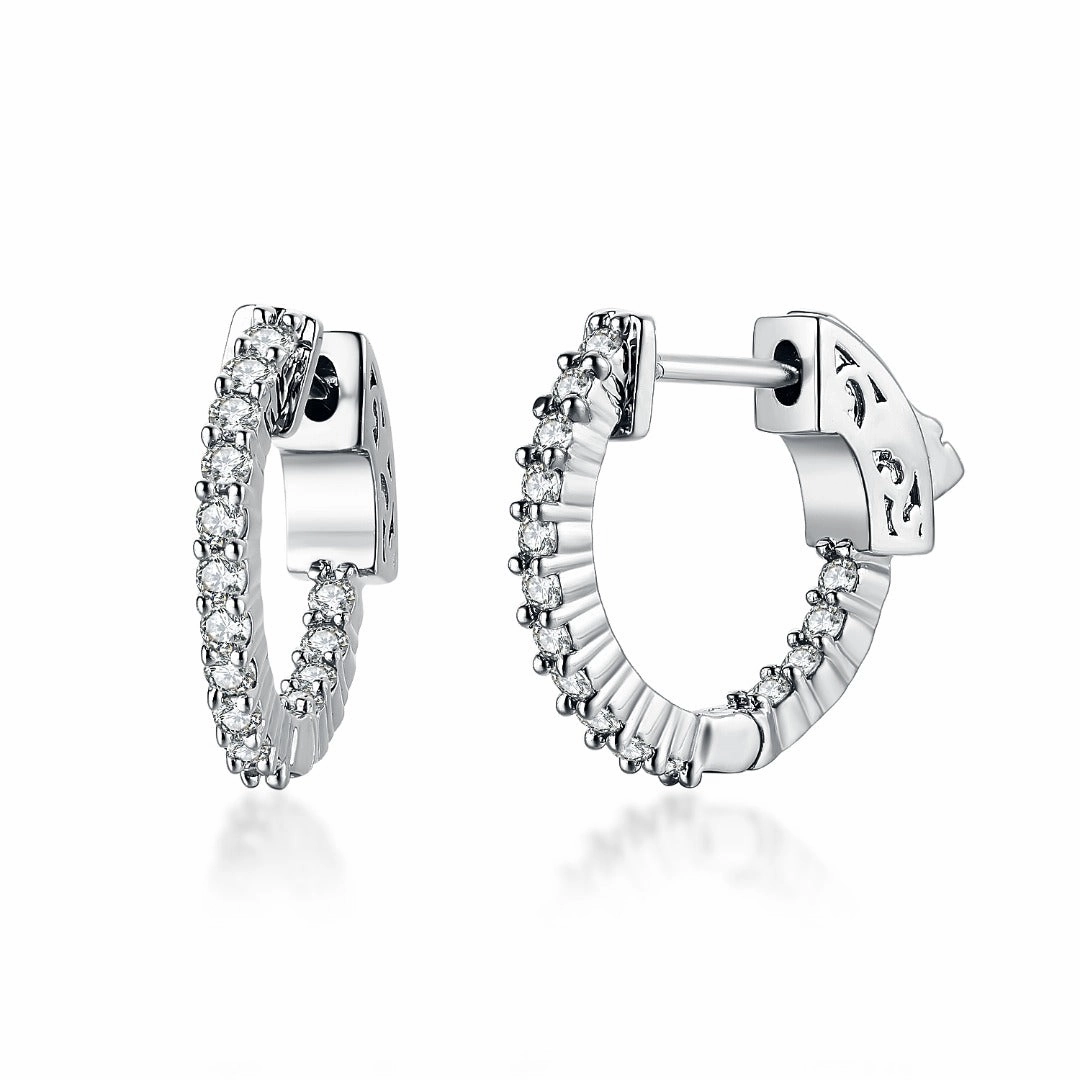 Surgical Steel Rhodium Plated Micropave CZ Hoop Earrings Statement Accessory Vibrant Piece