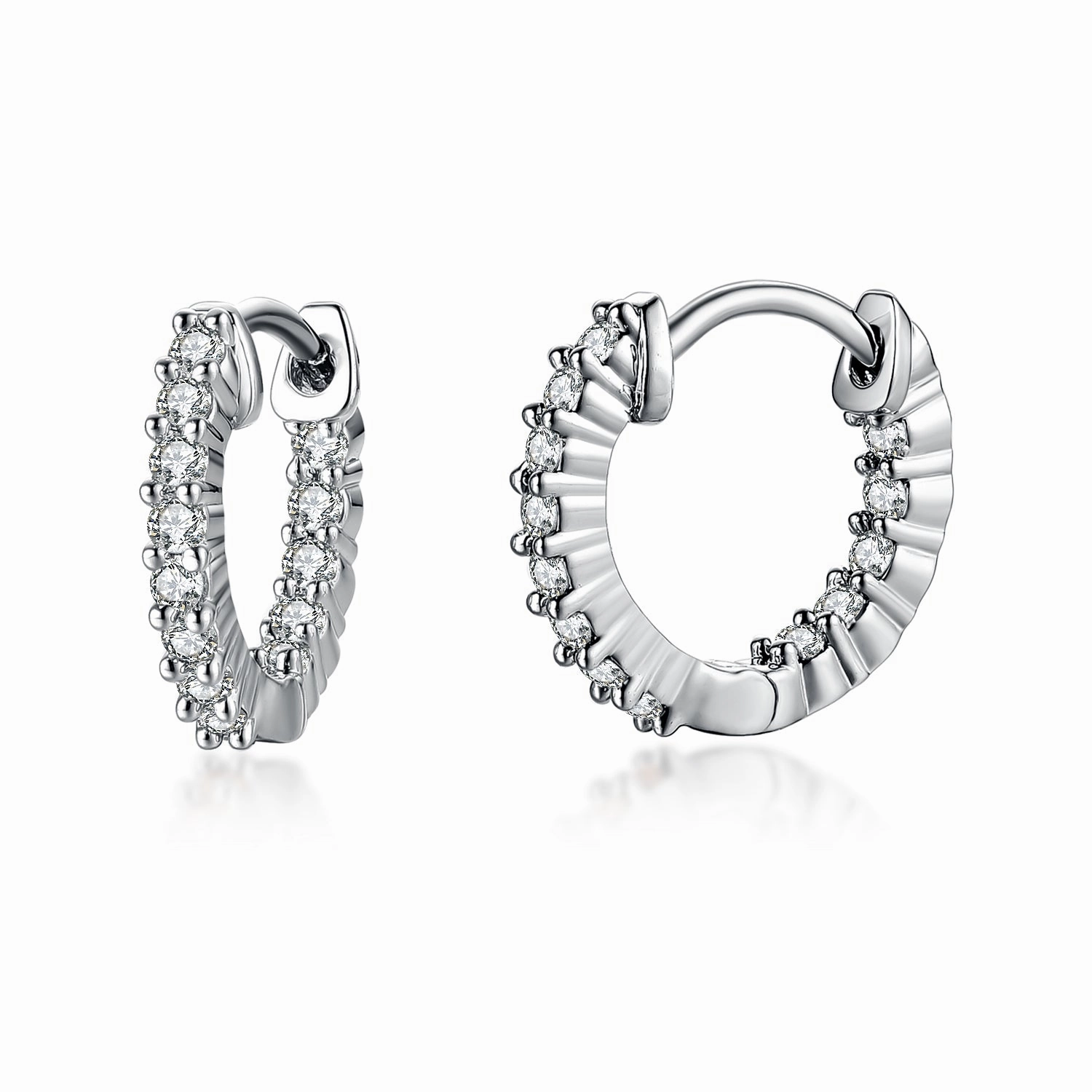 Refined Fashion Surgical Steel Rhodium Plated Micropave CZ Hoop Earrings