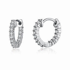 Elegant Gift Bright Detail Surgical Steel Rhodium Plated Micropave CZ Hoop Earrings