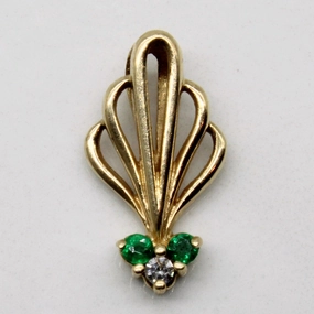 Synthetic Emerald & Diamond Art Deco Style Pendant | 0.03ctw, 0.02ct | Neutral palette