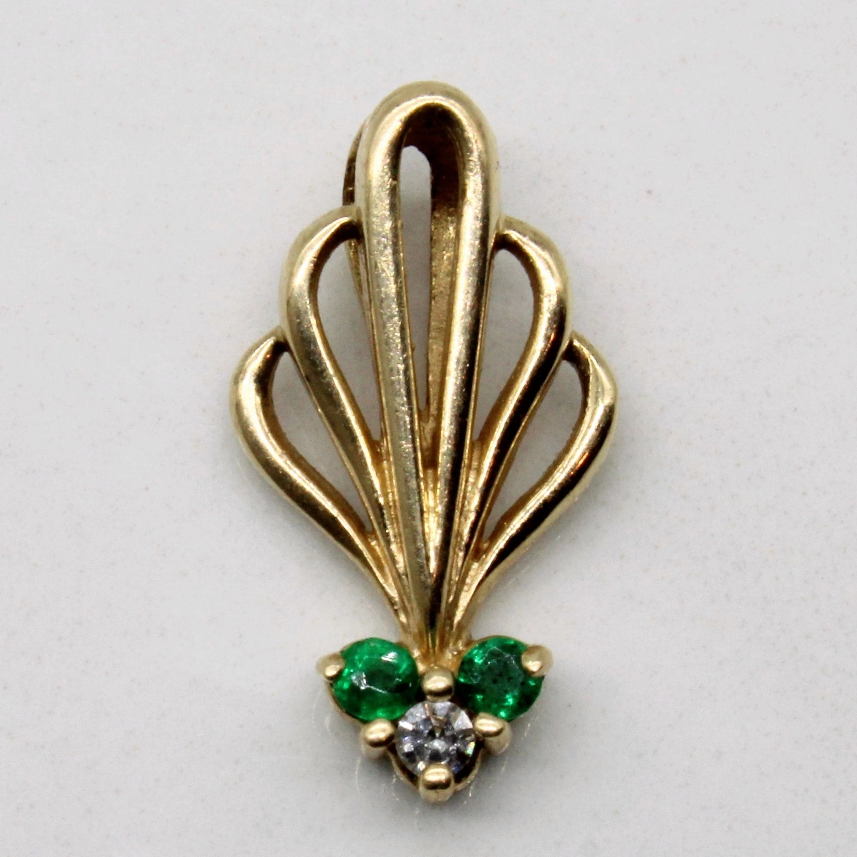 Synthetic Emerald & Diamond Art Deco Style Pendant | 0.03ctw, 0.02ct | Neutral palette