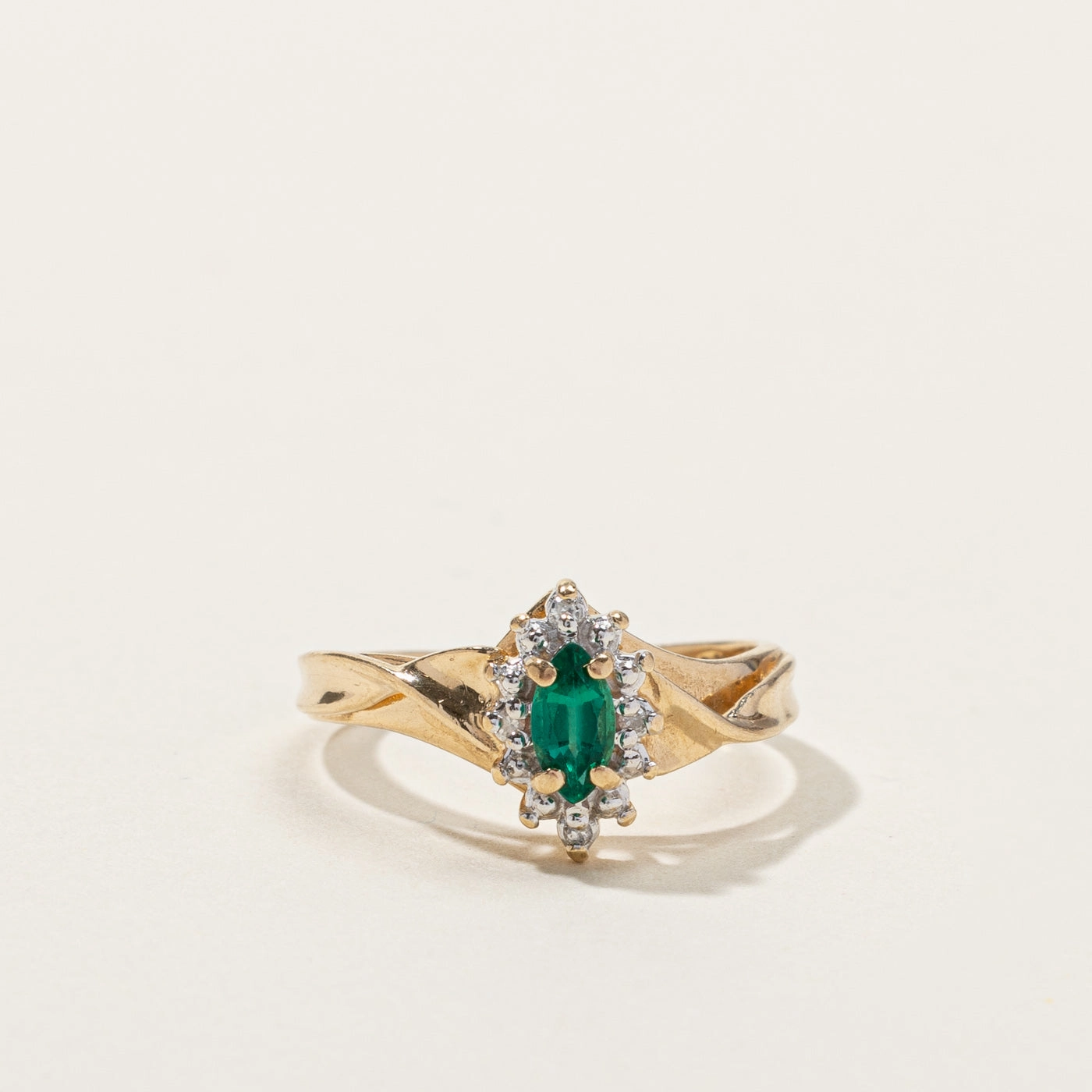 Effortless Accent Signature Finish Synthetic Emerald & Diamond Cocktail Ring | 0.18ct | 0.02ctw | SZ 5.5 |