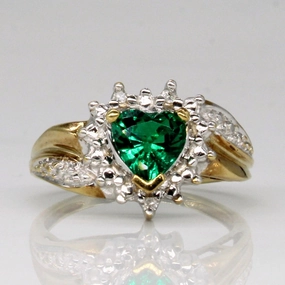 Synthetic Emerald & Diamond Cocktail Ring | 0.70ct, 0.02ctw | SZ 4.75 | Glow Mode Luxury Gift
