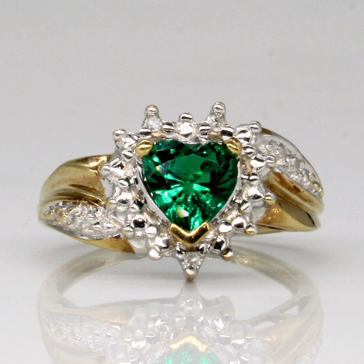 Synthetic Emerald & Diamond Cocktail Ring | 0.70ct, 0.02ctw | SZ 4.75 | Glow Mode Luxury Gift