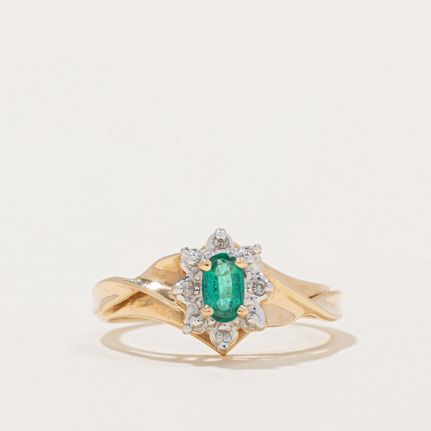 Synthetic Emerald & Diamond Ring | 0.16ct, 0.02ctw | SZ 5.75 | Timeless Design