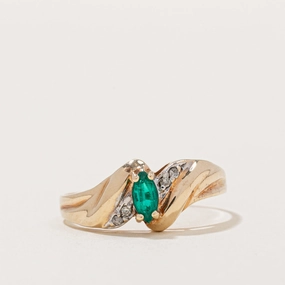 Synthetic Emerald & Diamond Ring | 0.16ct, 0.02ctw | SZ 7.5 | Subtle Mood Elegant Pop