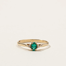 Artisan Style Finest Craft Synthetic Emerald & Diamond Ring | 0.18ct | 0.02ctw | SZ 6 |